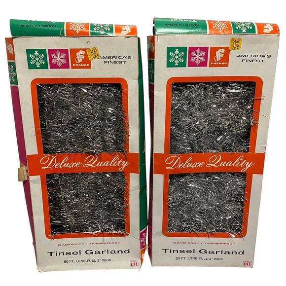 Vintage Frankie Silver Tinsel Garland 50ft Long x 3" Wide 2 Boxes - Picture 1 of 8